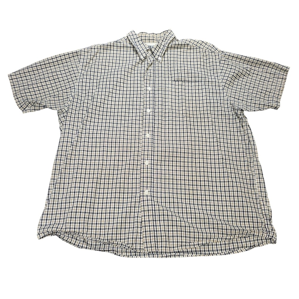 Wrangler Hero Button Down Shirt Men's Size XL Navy‎ Yellow Plaid Short Sleeve